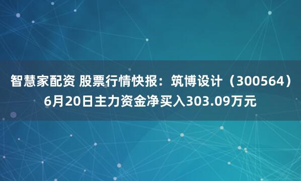 智慧家配资 股票行情快报:筑博设计(300564)6月20日主力资金净买入303.09万元