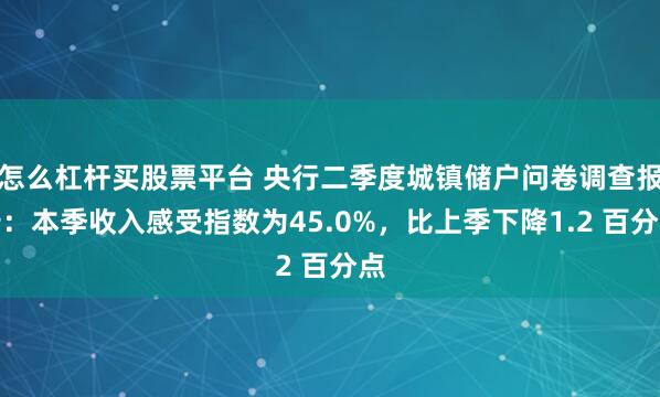 怎么杠杆买股票平台 央行二季度城镇储户问卷调查报告:本季收入感受指数为45.0%,比上季下降1.2 百分点