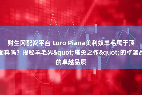 财生网配资平台 Loro Piana美利奴羊毛属于顶级面料吗？揭秘羊毛界"塔尖之作"的卓越品质