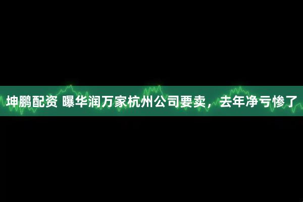 坤鹏配资 曝华润万家杭州公司要卖，去年净亏惨了